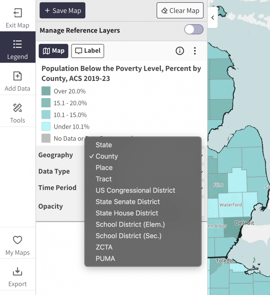 Geography options for poverty layer in Map Room