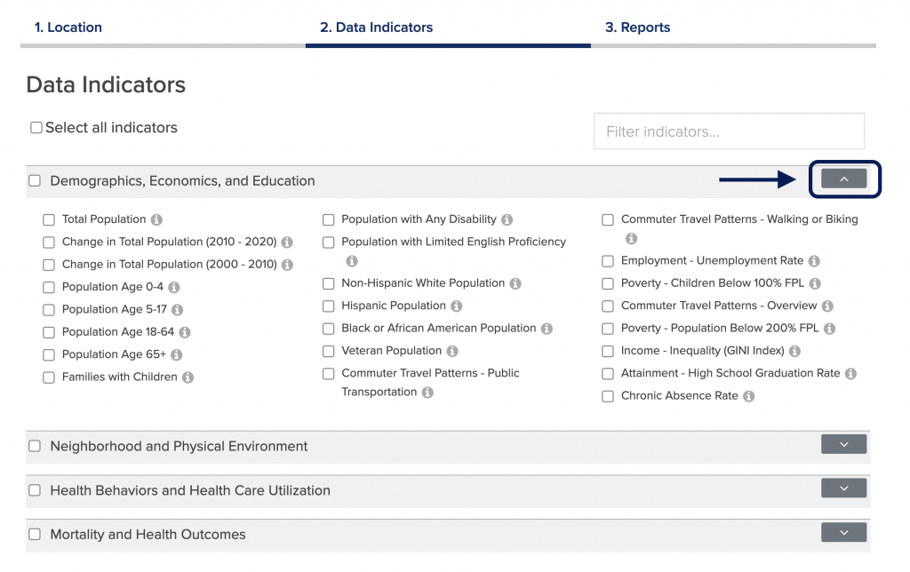 Indicator selection step in RocHealth Needs Assessment