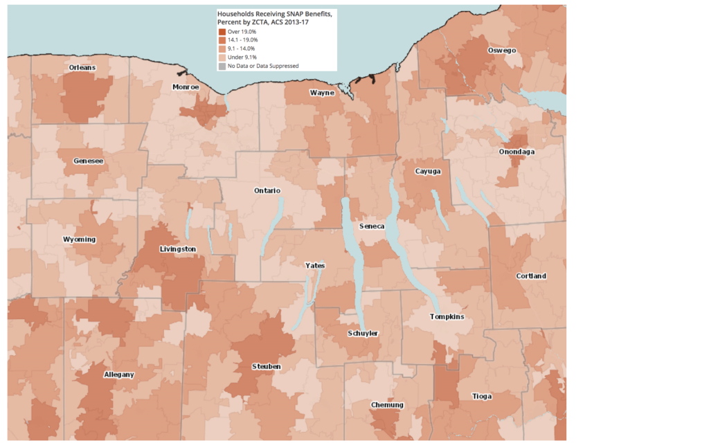 Shaded map of households receiving SNAP benefits