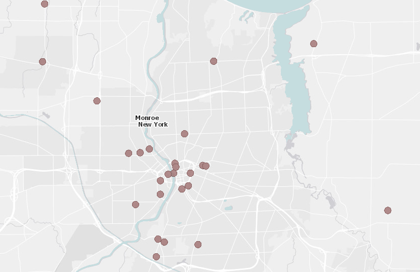 Shaded map of Monroe county