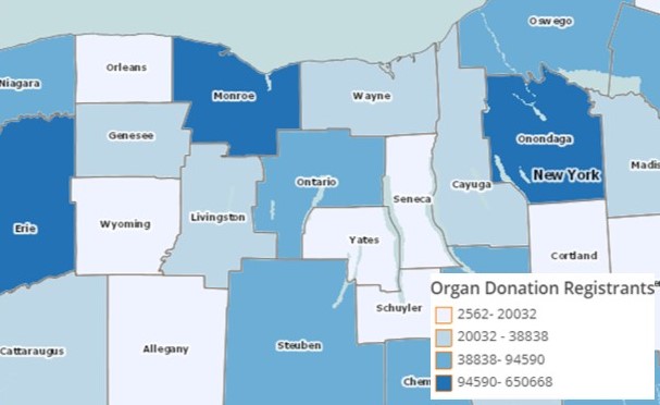 Shaded map of organ donation registrants