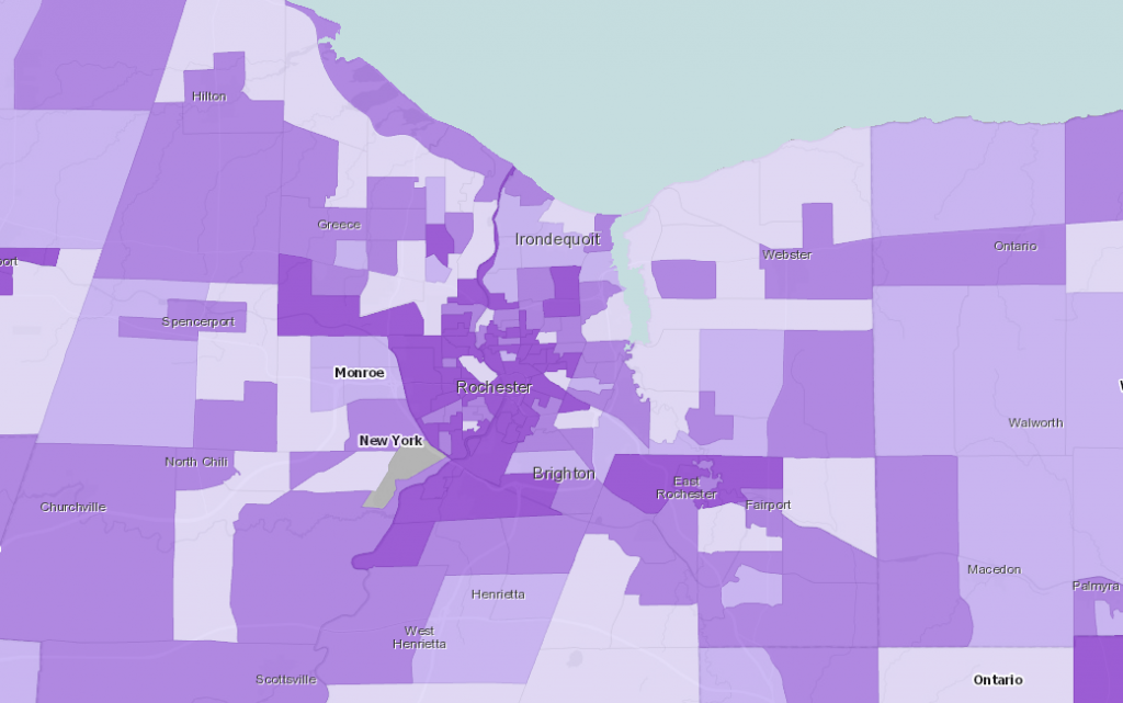 Shaded map of the Rochester region